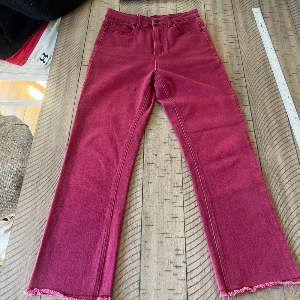 LAZY OAF x Daria I HATE EVERYBODY‎ Magenta Jeans Size 26 Cropped Raw Hem - Picture 2 of 9